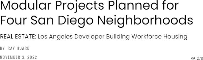 Modular Projects Planned for Four San Diego Neighbourhoods